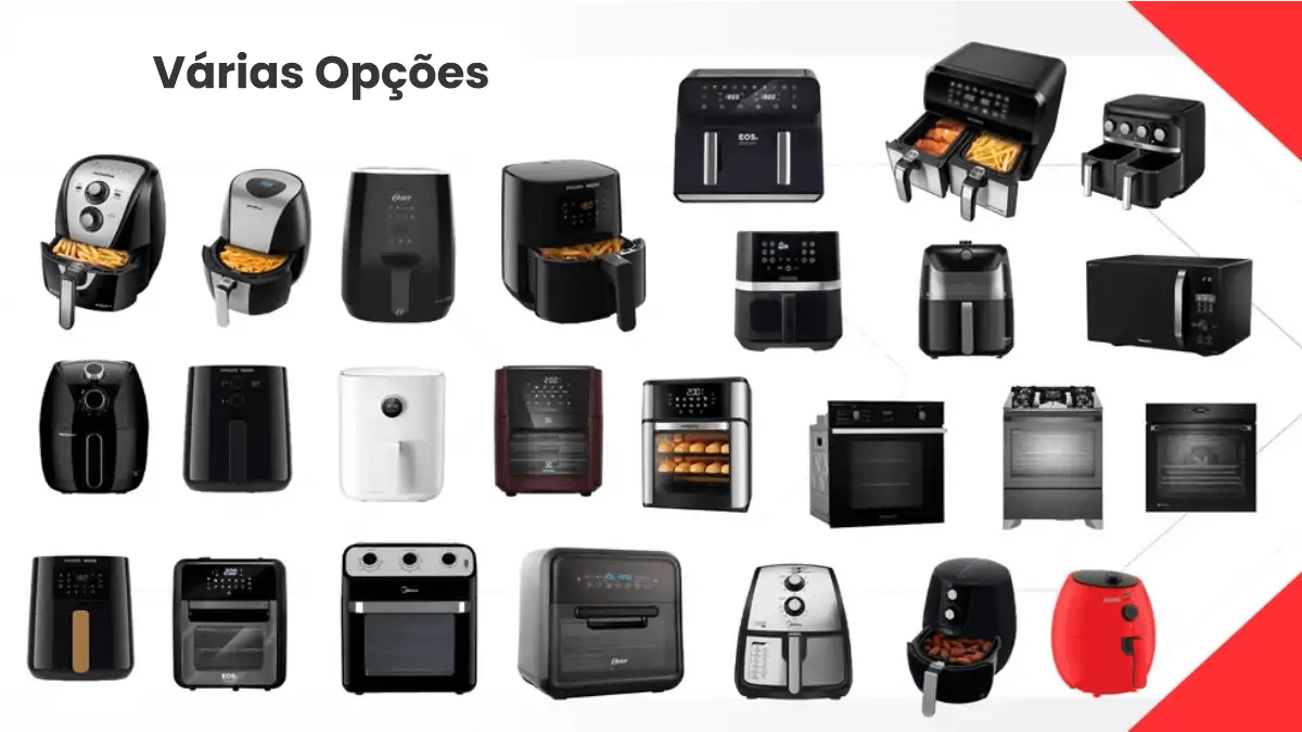 Air Fryer, várias marcas, para preparo de receitas rápidas no blog Conversa Pronta.