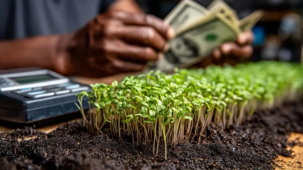 Homem ganhando dinheiro com microverdes, em casa. Dicas no blog Conversa Pronta.